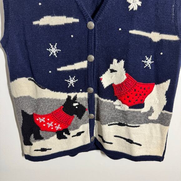 VINTAGE 90s Bobbie Brooks Schnauzer Cardigan L Cottagecore Knit Sweater Vest - Picture 9 of 9